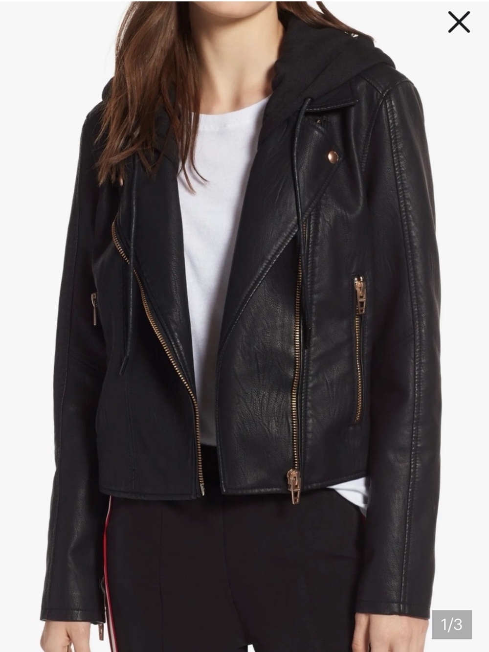 Women’s BLANKNYC Vegan Leather Meant to Be Moto Jacket with Detachable Hood